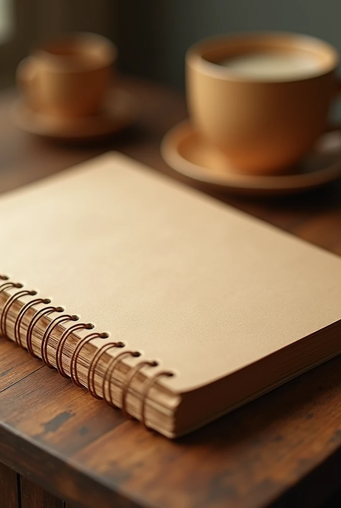 High quality brown notebook paper, horizontal view, on the table