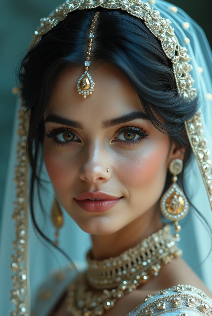 cyber realistic portrait of Indian bride, beautiful face, look alike Tamanna Bhatia