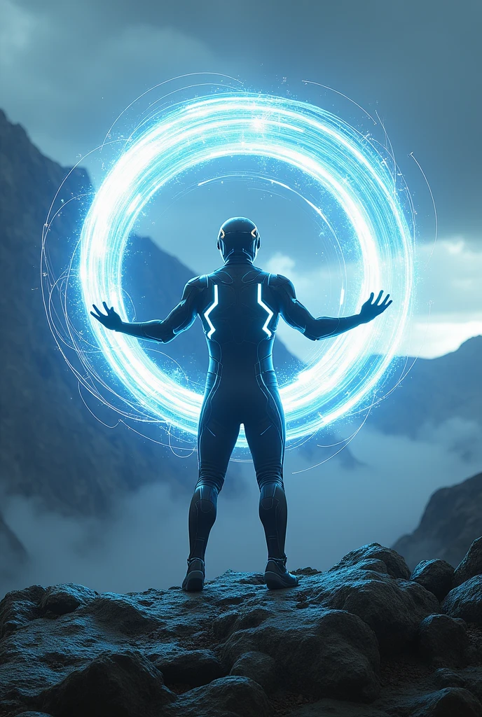 Energy ball banner being made by a man in the Tron Legacy outfit on a mountain in 2560 x 1440 format