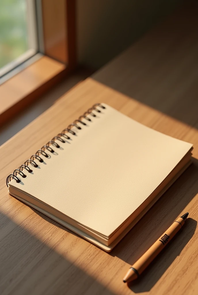 High quality brown notebook paper, vertical view, on the table