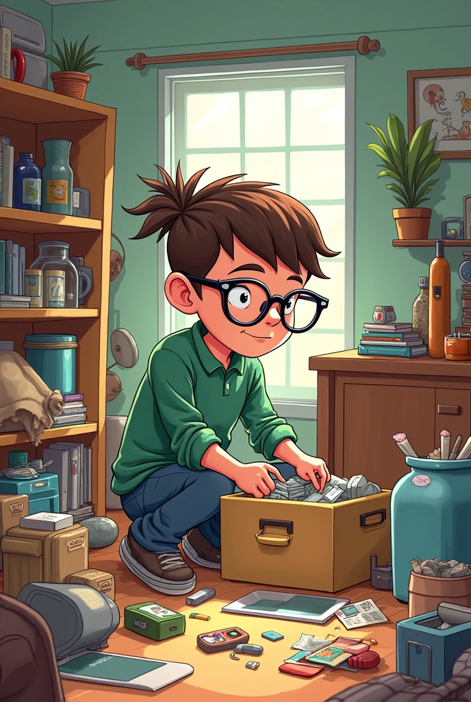 A cartoon of a person taking care of his things.
