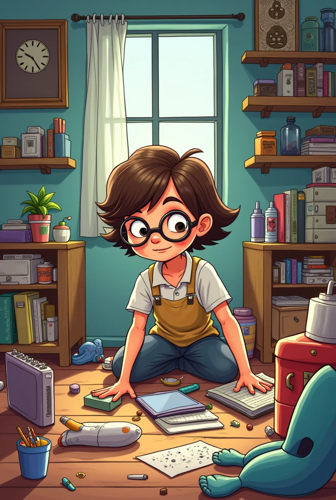 A cartoon of a person taking care of his things.