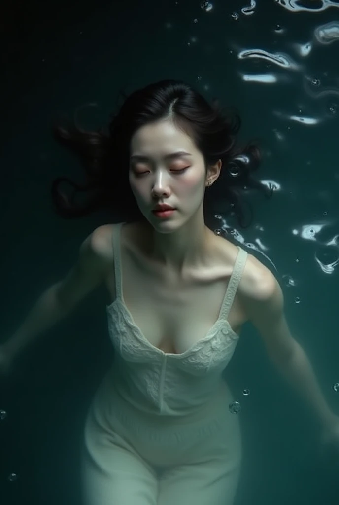 a woman in the water with her eyes closed, by irakli nadar, watermark:-1, cinematic. by leng jun, ultra realistic 8k octan photo, trapped in my conscious, artistic. alena aenami, dramatic portraiture of uuen