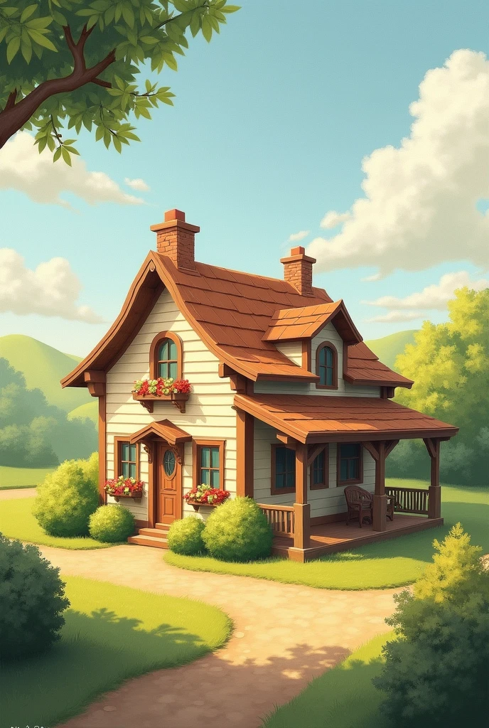 a painting with a house like this one that you made me before. that has a shadow