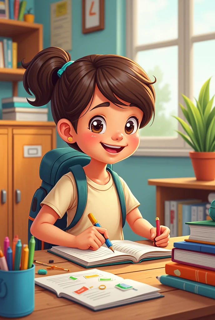 A cartoon of a person taking care of his things.  (school)