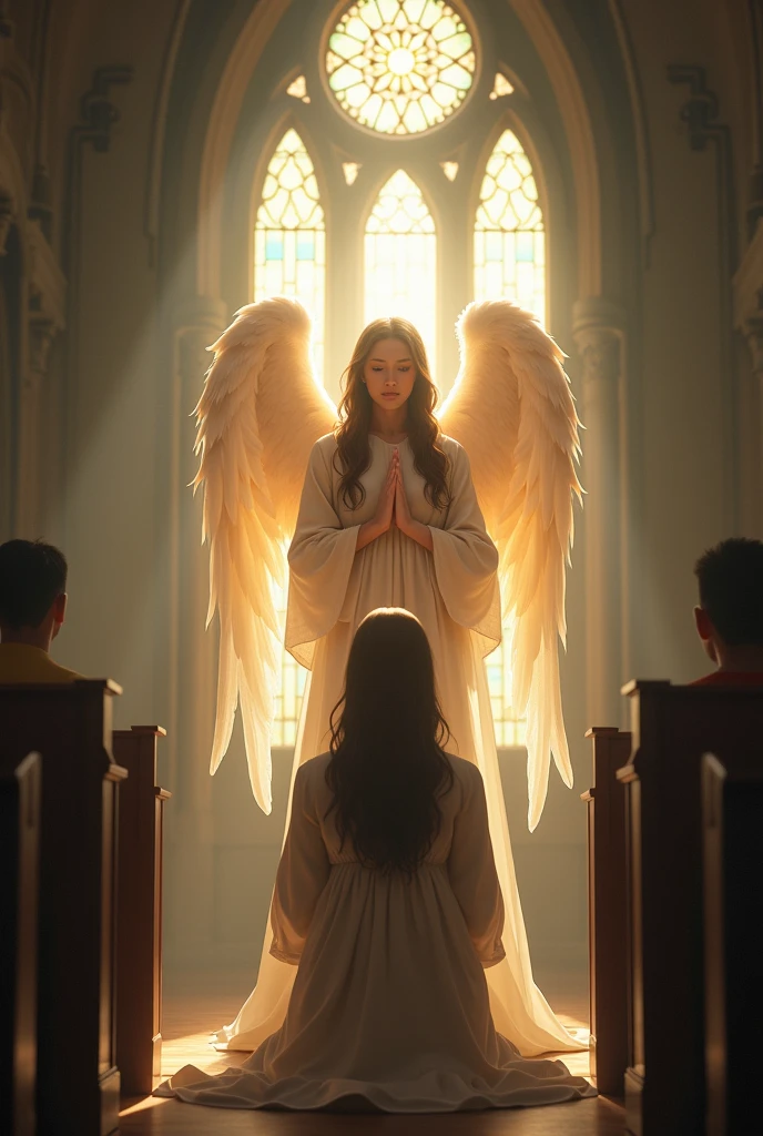 (photorealism:1.2), (4k) An angel watching a person praying