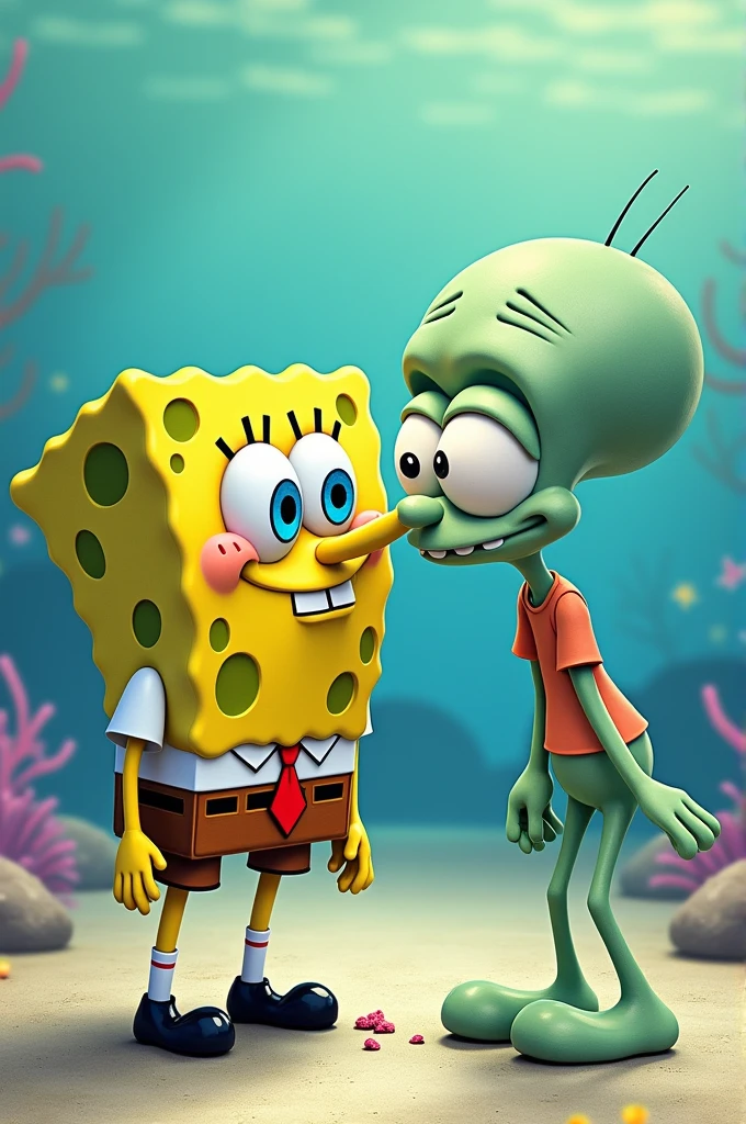 Spongebob kissing squidward