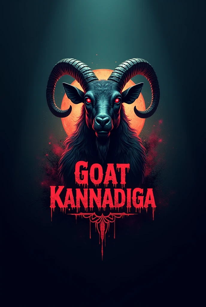 This is a gaming logo that features the name "GOAT KANNADIGA" in a horror font style and a mixed color. and Goat avtar, The logo also has a stylized emblem icon and the name should inside the emblem. The logo is designed to be attractive and eye-catching, and to appeal to gaming enthusiasts.