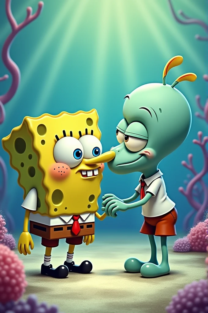 Spongebob kissing squidward
