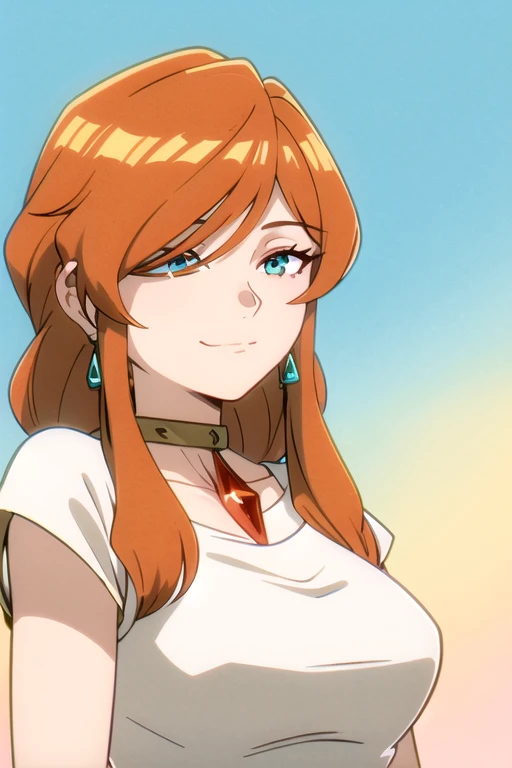 ((Bestquality))),((Ultra-detailed)),((illustration)),((Disheveledhair)),((frilld)),(1girl),(Solo),1girl,aqua eyes,bangs,blue sky,closed mouth,day,earrings,flower earrings,gradient,gradient background,hair over one eye,heart earrings,hoop earrings,jewelry,long hair,looking at viewer,single earring,sky,smile,solo,tassel earrings,aqua eyes,brown hair,