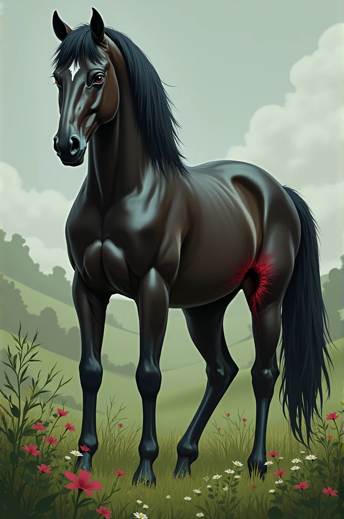 Mare with burn on her vagina