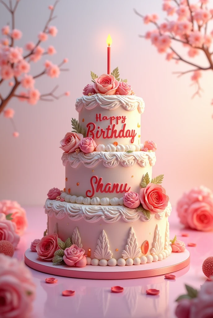 A beautifull birthday cake ,  name on cake's top " Happy Birthday  Shanu "