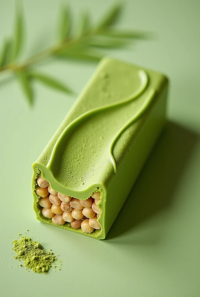 Create a matcha protein bar that is based on chickpea flour, peanut and matcha cream. the name is "Matche Protein Bar", that has a green color, and a soft consistency is noted