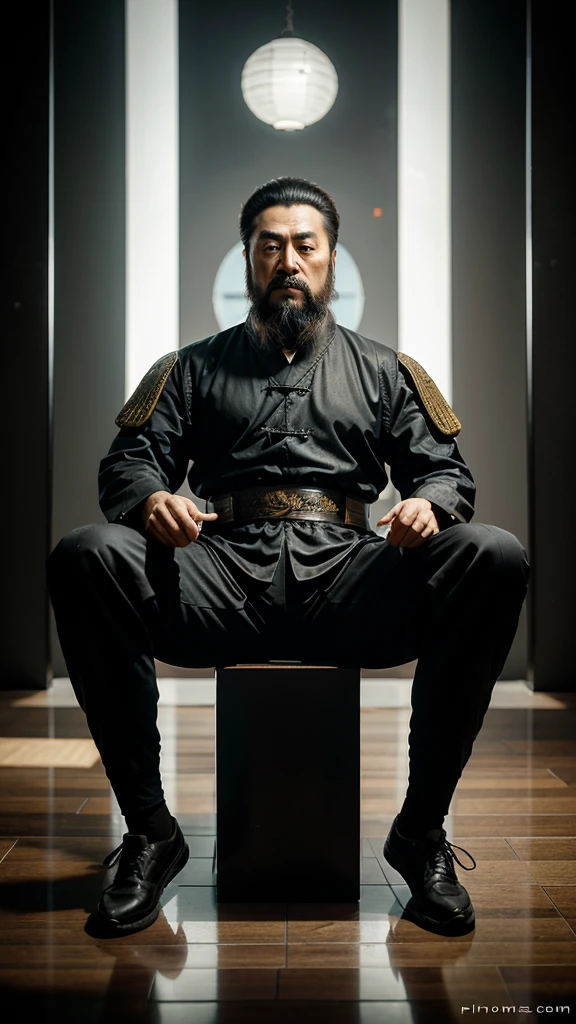 Confucius, is sitting. The face is clearly visible, you can see all the details, everything is clear and proportional,  he teaches, futuristic chinese style background , light and bright tones 