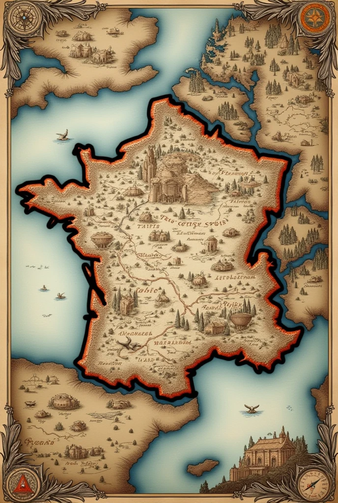 make an ancient representation of the country of france on a map