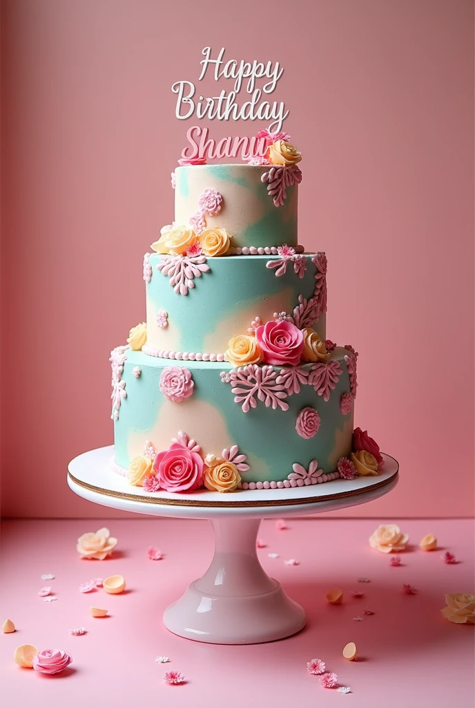 A beautifull birthday cake , name on cake's top " Happy Birthday Shanu " make more eye pleasing diffrent image