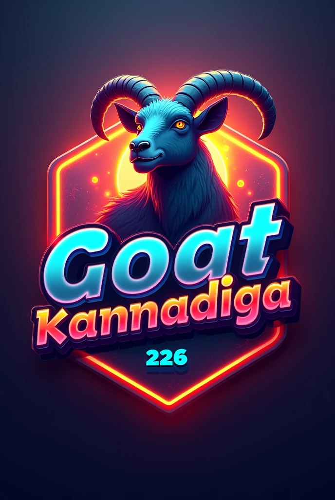 This is a gaming 3D logo that features the name "GOAT KANNADIGA" in a Black Adam movie font style and a mixed color. and Goat avtar, The logo also has a stylized emblem icon and the name should inside the emblem. The logo is designed to be attractive and eye-catching, and to appeal to gaming enthusiasts.