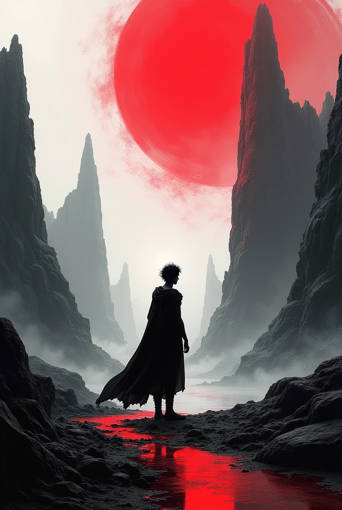 Create an image with the name Ulysses that has black, white and red landscape colors 
