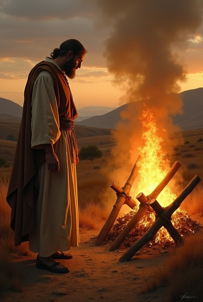 Prophet Elisha burning the oxen and plows.
