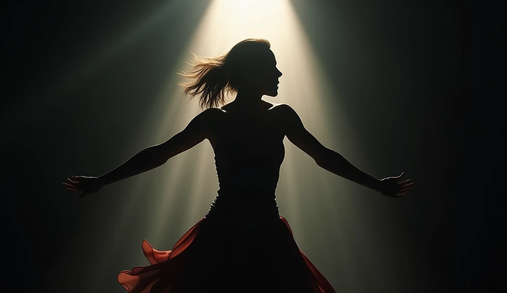 (masterpiece, best quality:1.2), (powerful silhouette of a woman:1.3), (low angle shot:1.3), (forcefully pushing back against an unseen force:1.4), (tense body, outstretched arm:1.3), (dark background with subtle light source behind:1.3), (dramatic contrast highlighting strength and defiance:1.3), (camera angle from below, dominant and in control:1.3), (determination and unwillingness to be pushed down:1.3), (empowerment and resistance, capturing the intensity of the moment:1.3), (8K, ultra-detailed, hyper-detailed, RAW photo quality, Unreal Engine rendering:1.3)