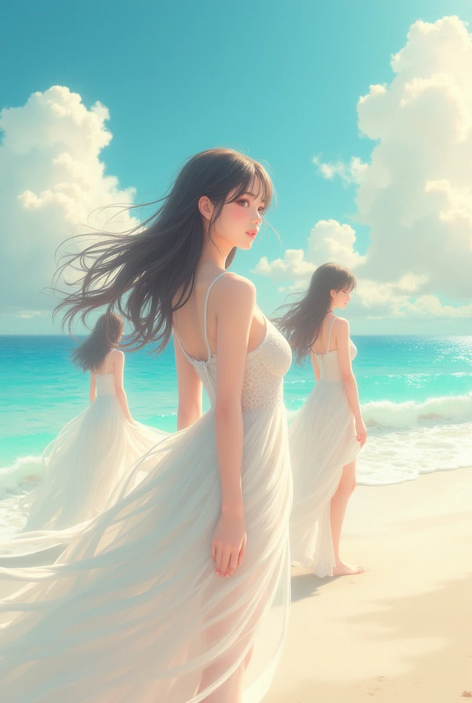 Naked anime girls on the beach