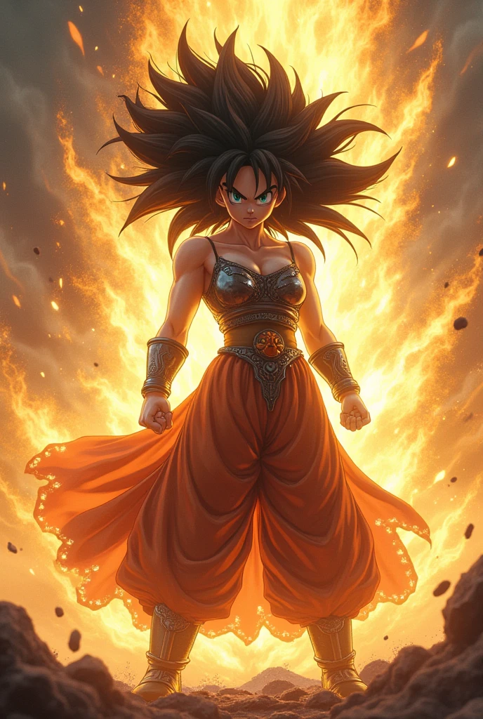 GINE WOMAN BLACK HAIR daughter of GOKU transformed super sayayin DRAGON 