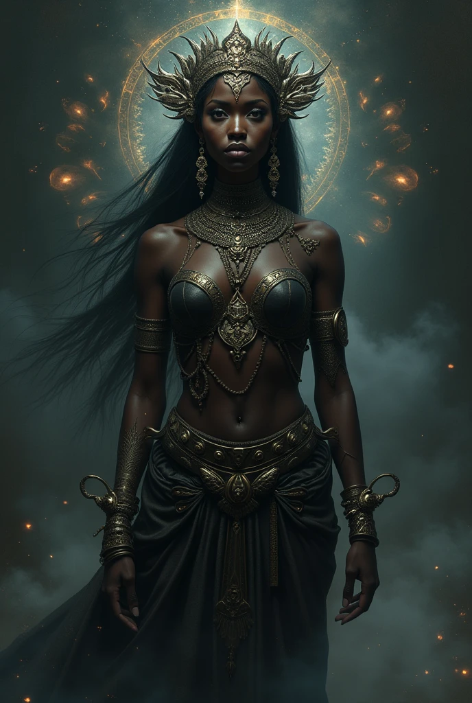 (total nude) full length body shot, that captures the unique beauty and complexity of petite 22 yo ((dark evil witch, howard lovecraft atmosphere)) female african tribe full body without clothes ((absolutely nude)), asian eyes and nose, tattoos, enamel, ceramic jewellery, trending on artstation, sharp focus, studio photo, intricate details, highly detailed, 32K resolution, perfect composition, perfect face, ultra detailed