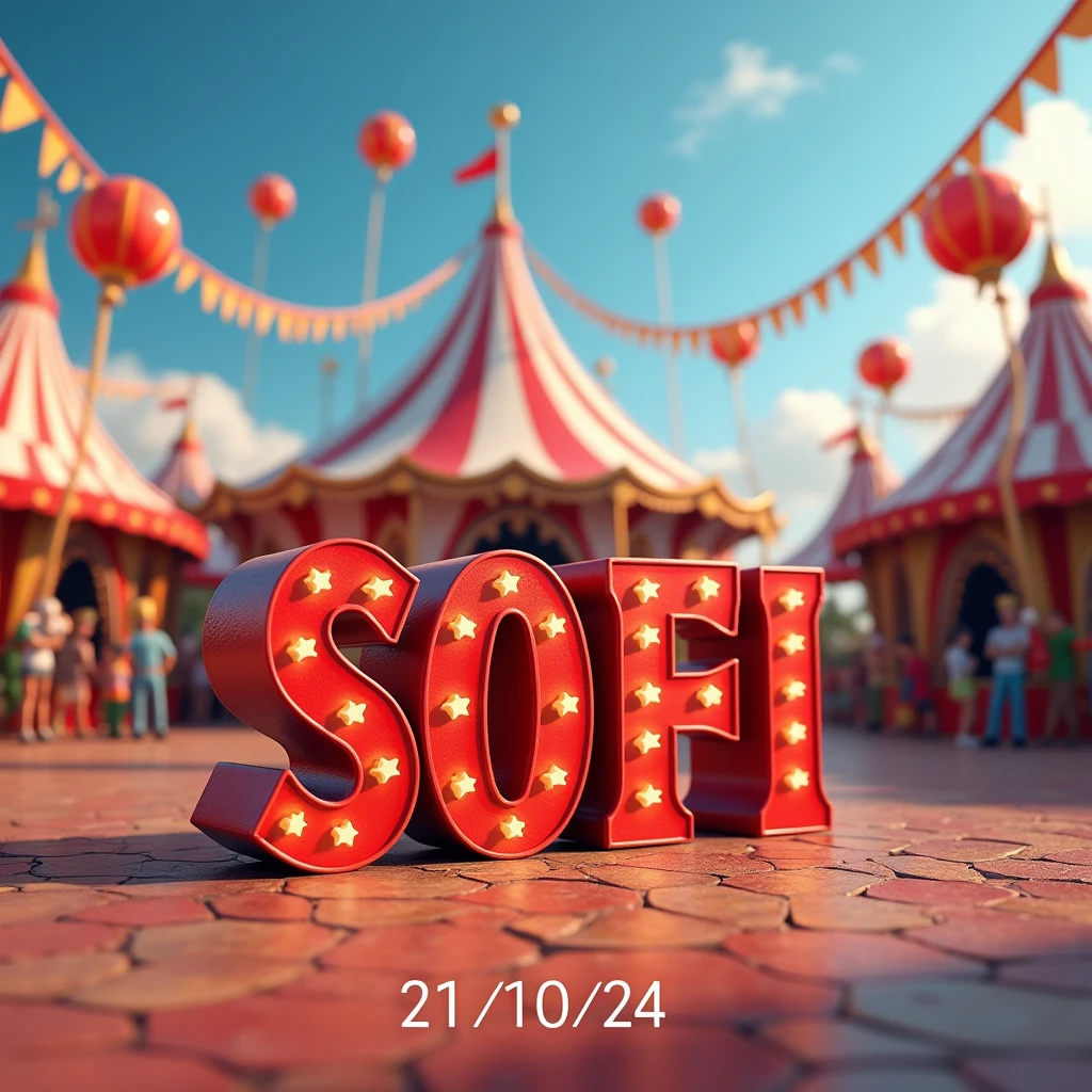 Design me a 3d circus image, and write in big letters 15 and Sofi in capital letters, and in lowercase write 21/10/24