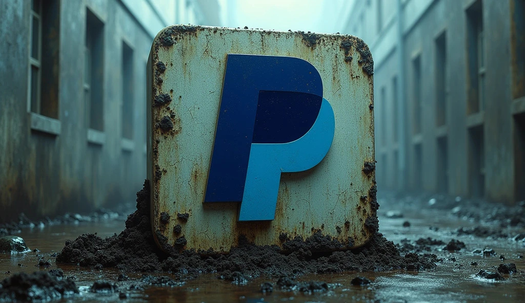 PayPal logo, dirty and toxic, conveying the idea of corruption