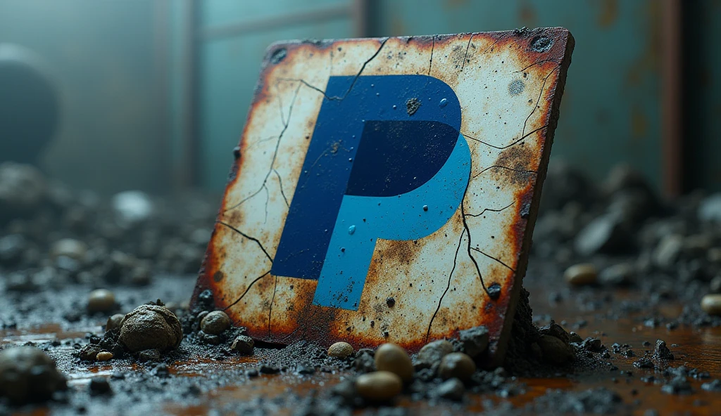 PayPal logo, dirty and toxic, conveying the idea of ​​corruption