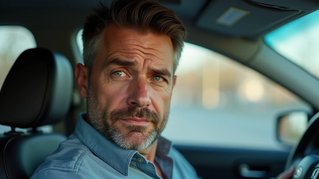 Ultra-realistic portrait of a man in his 40s. He has brown hair with a few white strands, a neatly trimmed beard and green eyes that reflect relief and exhaustion. His face is well defined, and his expression suggests tiredness and relief. The portrait should be from the waist up. He is wearing casual clothes.
The man is sitting inside a car, with the steering wheel and dashboard visible but blurred so as not to distract from the main subject.
The lighting should be soft and natural, with daylight coming in through the car windows, creating subtle shadows that accentuate the man's relieved expression. The light should highlight the green eyes and the texture of the skin, emphasizing the seriousness of the situation.
The image should convey a sense of relief and exhaustion, with a touch of dissipated tension. Suggest a neutral color palette, such as greys and blues, that complements the interior of the car.
The photo should be of high quality, with 8k rendering and extreme detail, capturing the emotional essence of the moment.