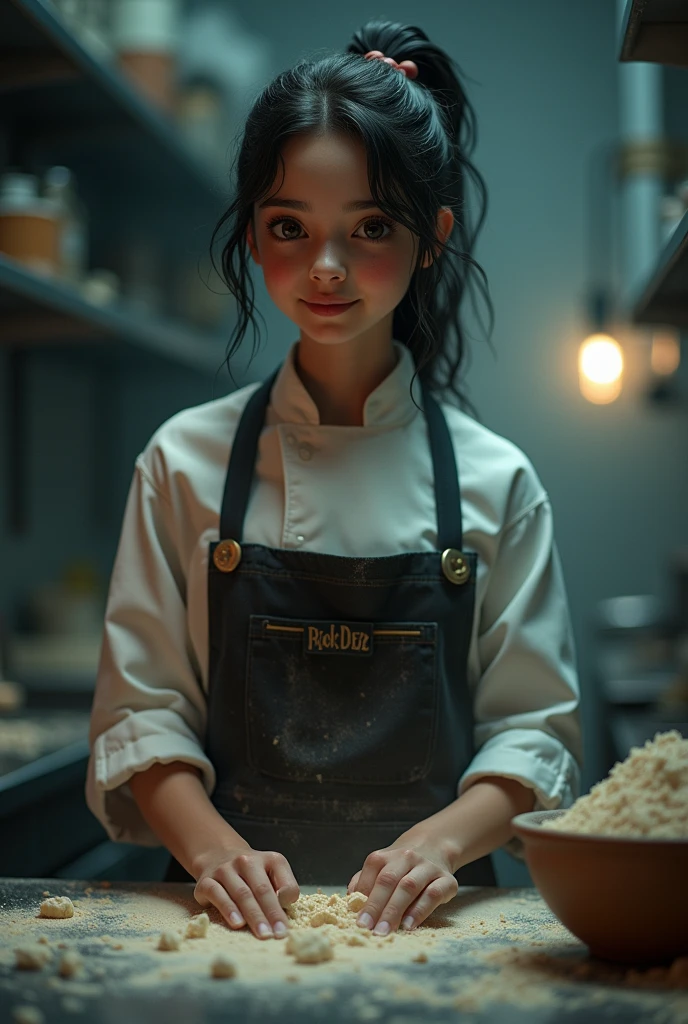 A young pastry chef with a kind face but a dark atmosphere