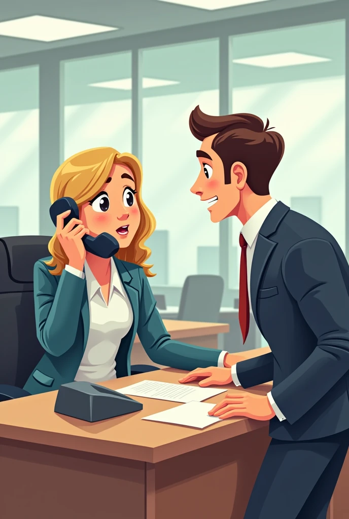 Employee can ask a questions for owner for telephone to office  cartoon photo 