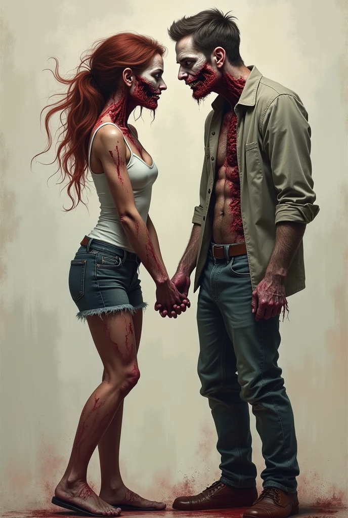 Half Zombie and Half Human: Each frame shows one of the characters as half zombie and half human.. When the paintings come together, both zombie sides meet in the center, forming a complete zombie couple, symbolizing how even in its most monstrous state, They remain a united couple.