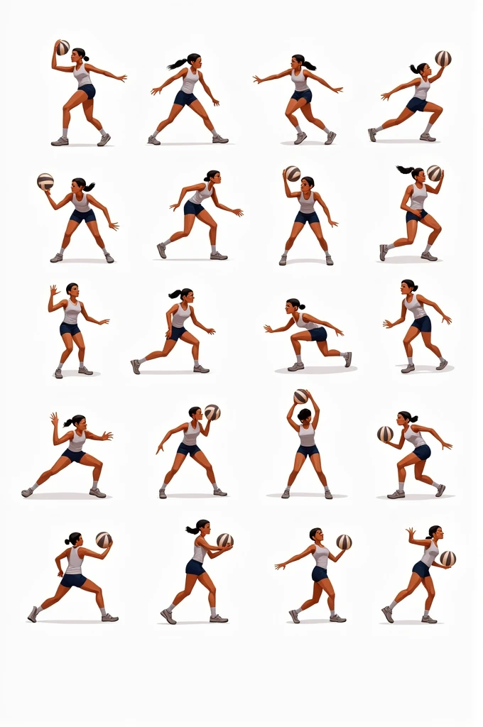 Drawings of 12 volleyball players to cut out