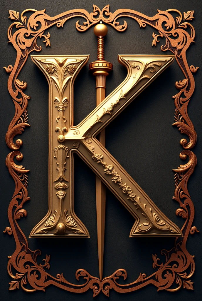 A medieval logo combining two letters K and M, transforming them into one letter, leaving the letter K completely visible. 