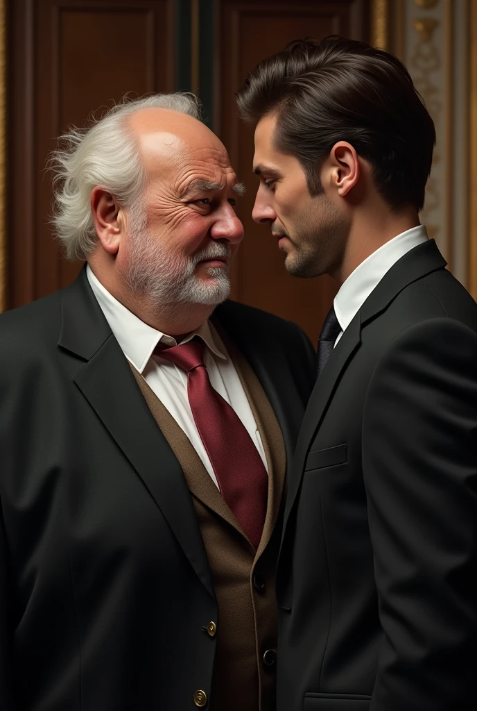 White old fat daddy in suit with sexy man