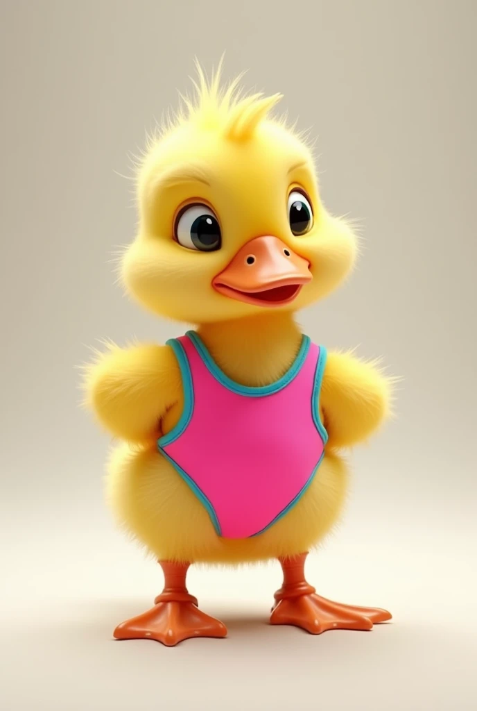 A duckling in aerobic outfit