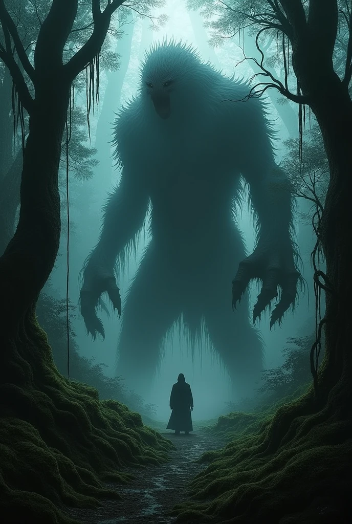 shadow of a mysterious beast hidden in the dense forest, which seems like something out of the deepest nightmares