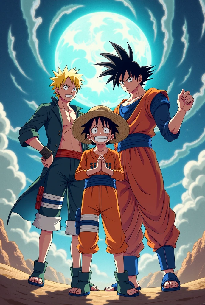 Create a naruto, luffy and goku