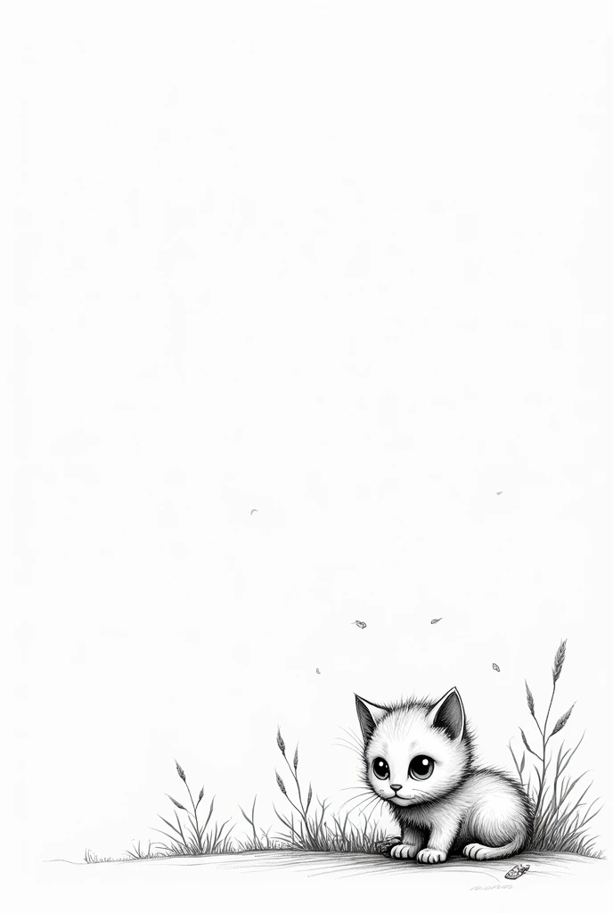 Create several black and white drawings about the story of a kitten