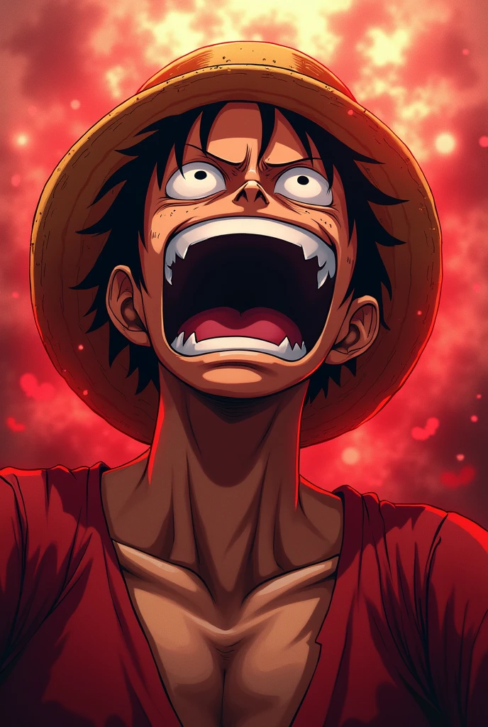 To Luffy gear 5 when he is waking him up well his mouth is all red believe me