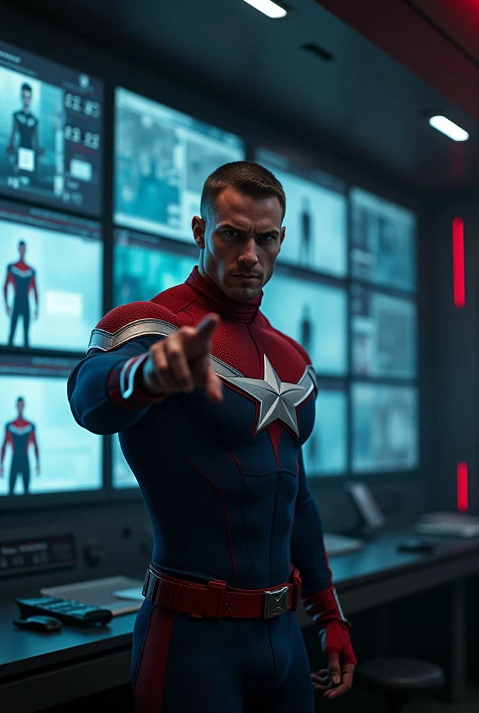 Captain Homeland (from the series the boys) pointing at the screen