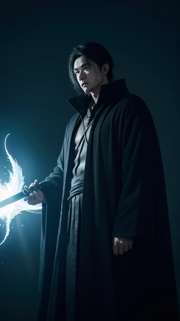 Ji-Hoon, the angel of death, is an imposing figure with 1,98m high. Your skin is pale as marble, contrasting with her straight black hair that falls over her shoulders. Your eyes are two black wells, deep and dull, that seem to absorb all the light around them, reflecting the emptiness of your corrupted soul.

As a result of Ji-Hoon, before white and radiant, now they are big and black, with sharp feathers that seem to tear the air around them. They extend from their backs, giving it an even more terrifying and majestic appearance. Every feather seems to have been stained by a deep darkness, pulsing with an evil energy.

He wears a long, dark cloak, that covers his slender, muscular body. The fabric appears to float around you, as if he were always on the verge of disappearing into the darkness that surrounds him. In your right hand, Ji-Hoon holds a scythe with a curved blade, shiny and sharp, which symbolizes his role as a reaper of souls.

His presence is accompanied by a cold and oppressive aura., as if the very air around you was frozen with fear. Onde Ji-Hoon appeared, death is inevitable, and his blank stare is the last thing his victims see before they are dragged into the abyss.
