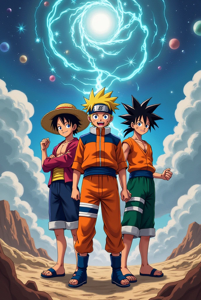 Create a naruto, luffy and goku