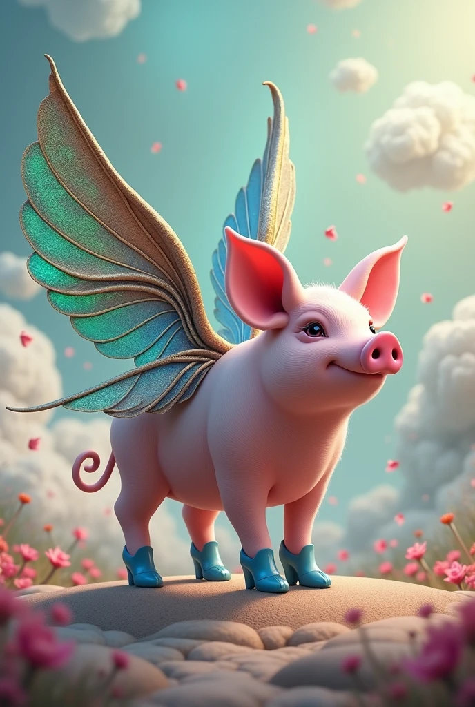 A pig with Ada wings and blue heels