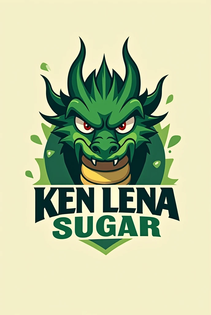 create a logo for the brand "KEN LENA SUGAR" The mascot is a green dragon. Write the brand name together so that it can be read perfectly. Just make a dragon above the name., something more minimalist, the dragon has to look angry, and the name has to be spaced and on the same line in a really cool way
