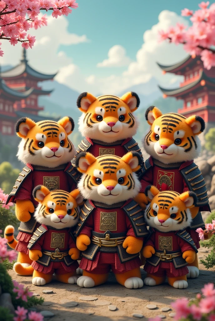 Stuffed tiger dressed as a samurai Bring along your stuffed animal companions All the stuffed animals are tigers I don't need a panda Make them all stuffed tigers 10 friends is good