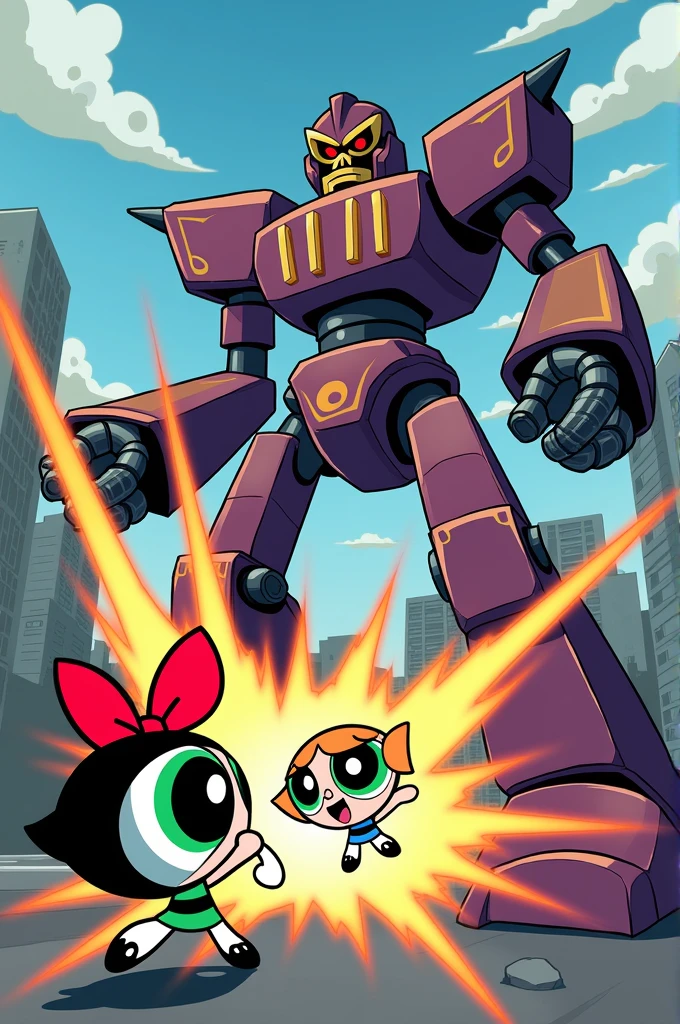 Mojo Jojo sees Blossom approaching and launches a surprise attack. He dodges it with agility and finds the robot's control panel and deactivates the system just before the robot crushes Bubbles.