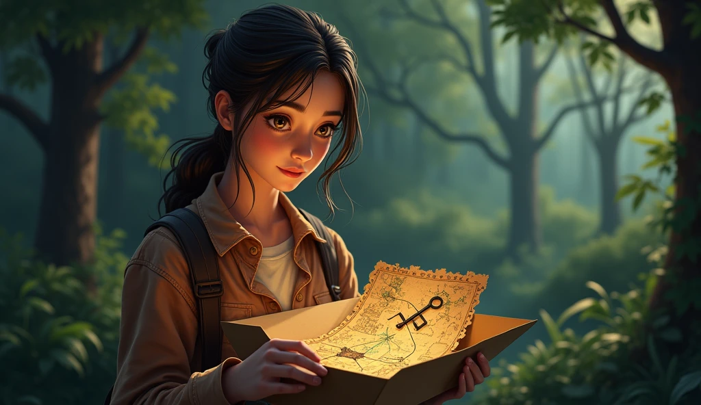 Intrigued, she opened the package to find a strange-looking key and a map. The map was old and tattered, showing the layout of the town but with a mysterious 'X' marked in the middle of the forest. Without a second thought, Lily decided she had to find out what this was all about.